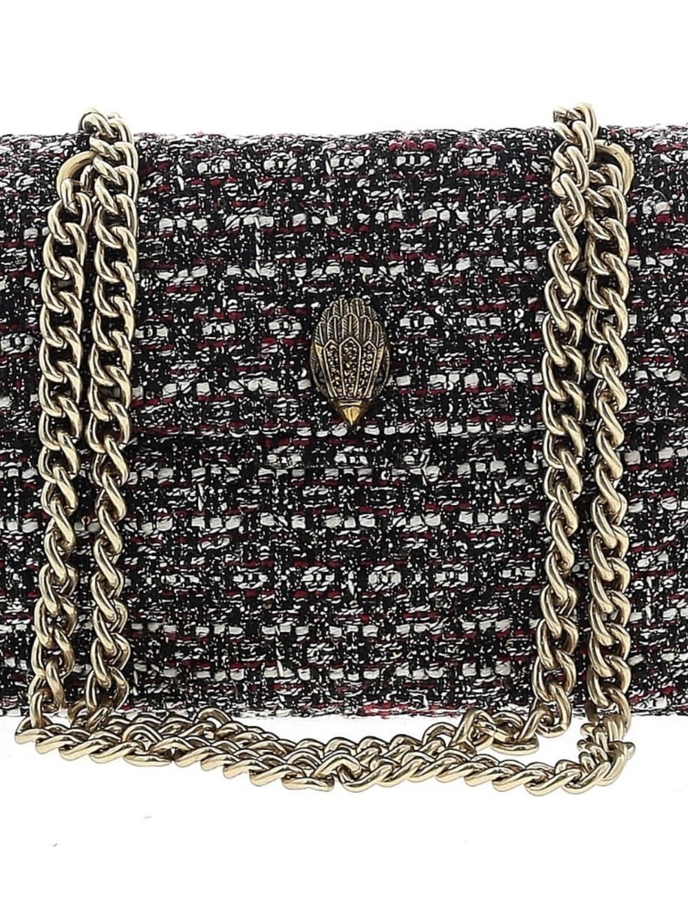 Tweed Chain Shoulder Bag in Black and Red - Women's Fashion